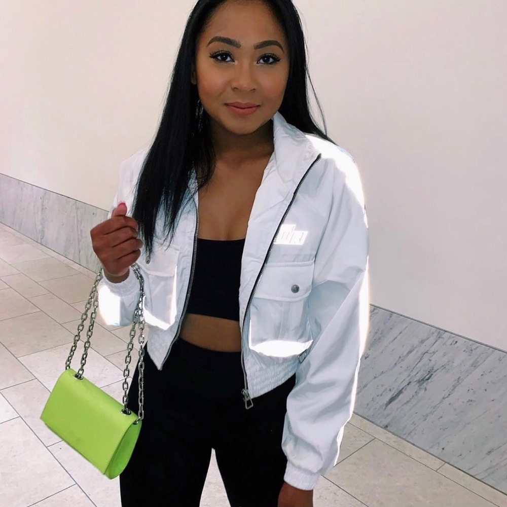 Trendy Bershka White Nylon Reflective Jacket